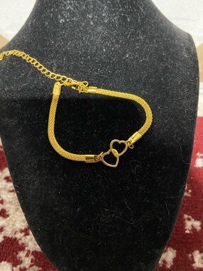 Gold-Tone Double Interlocking Heart Bracelet - Women Jewelry